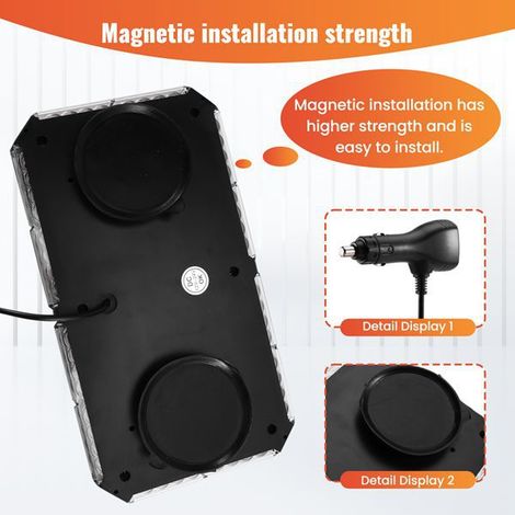 New cross-border car 48 LED short-row warning light, yellow strobe magnetic flashing light for rooftop. (1/5)