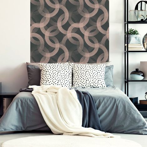 Papier peint intissé pré-encollé - GRIS ROSE CERCLES - 1 rouleau de 300x60cm (1/5)