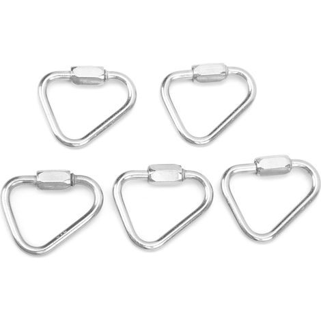 Set mit 5 dreieckigen Edelstahl-Karabinern mit Verriegelung, tragbar und leicht zu transportieren, ideal für Camping und Wandern. Durchmesser: 3,5 mm.