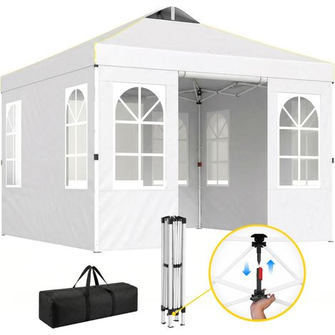 Outsunny carpa plegable 3x3 m, pop-up, con 4 laterales extraíbles, upf50+, altura ajustable, bolsa de transporte, sacos arena, para exterior, blanco (1/5)
