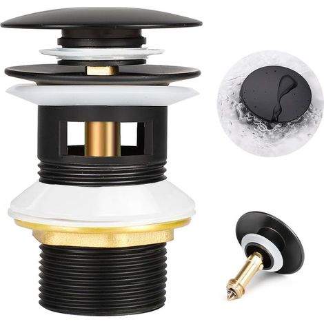 CYRILL – Bonde Lavabo avec Trop-Plein, Bonde de Lavabo Pop-up Vidage Salle de Bain Bonde Clic Clac Anti-colmatage Bonde Pop Up pour Vasque Salle de Bain, Universelle Standard-G 1 ¼, Finition Noir Mat (1/4)