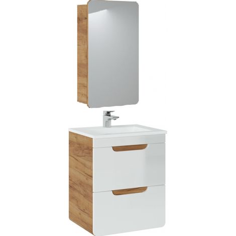 Ensemble salle de bain avec meuble vasque 50 cm + cabinet miroir - Archipel White - Livraison gratuite (1/5)