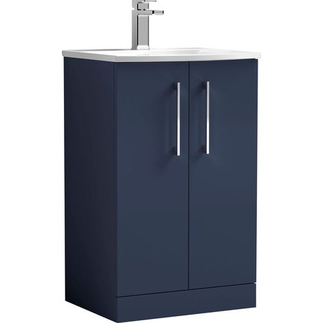 Balterley  Modern Bathroom Floor Standing 2-Door Vanity & Basin, Midnight Blue, 500mm