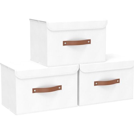 Lot de 3 Boîte de rangement, Pliable, Tissu, Couvercle, Poignées renforcées, Panneaux PP, Pour vêtements, Serviettes, Maison