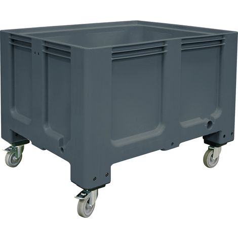 BRB Palettenbox, Industrieausführung, mit 4 Lenkrollen und 2 Feststellbremsen, 610 Liter, LxBxH 1200x1x915 mm, Boden/Wände geschlossen, anthrazit