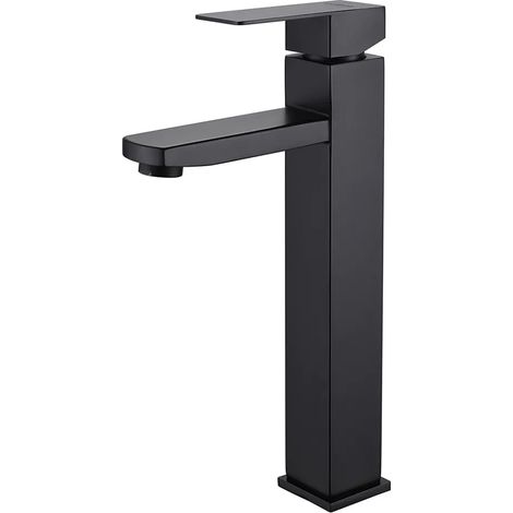 Black Bathroom Faucet Square Basin Mixer Hot and Cold Water Faucet Bathroom Mixer Stainless Steel（With 60 cm inlet hose） (1/5)