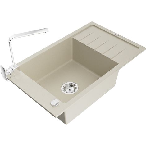 Mexen Elias lavello da cucina in granito 1-vasca con sgocciolatoio e miscelatore cucina Rita, beige - 6511-69-670300-00 (1/5)