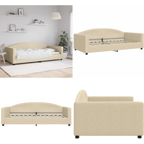 Lit de repos crème 100x200 cm tissu - Lit Deux Places - Canapé Convertible - Lit Invité - Mobilier Salle Séjour - Meuble Chambre - Home & Living (1/5)