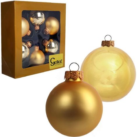 Elegante set di 6 palline di Natale in vetro dorato con parte superiore (1/5)