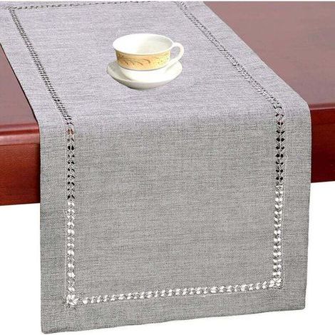Chemin de Table Fait Main Uni Couleur Gris 33 x 183 cm Nappe Élégante (1/4)
