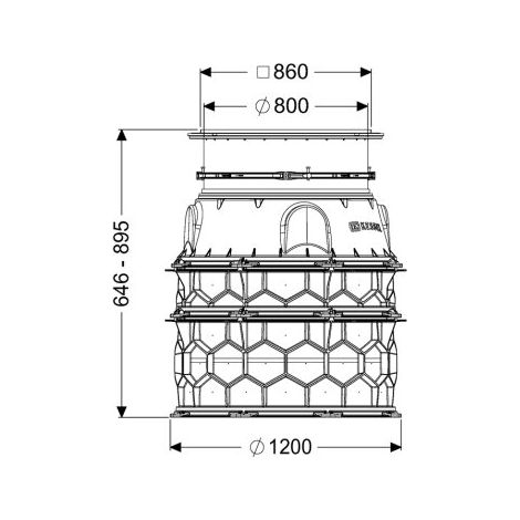 - Module d'arbre LW 1000, accès à la plaque de base LW 800, 646-895 mm, classe A 15
