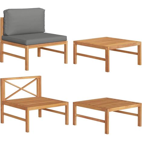 vidaXL Salon de jardin 2 pcs avec coussins gris foncé Bois de teck (1/5)