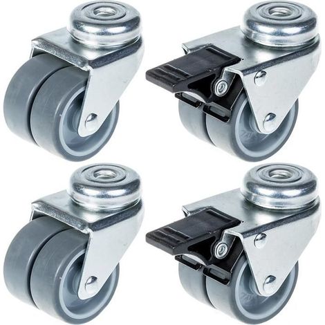 Rollen - 50mm - Grauer Gummi - Set von 4 - Drehbar mit Bremse