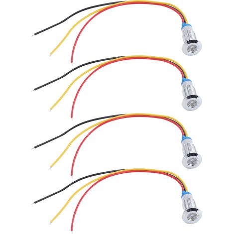 Lot de 4 voyants lumineux LED bicolores à anode commune, étanches, en métal, 8 mm, 220 V (rouge jaune)