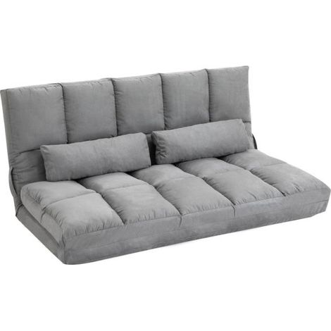 EASYCOMFORT Divano da Terra Pieghevole a Lettino, Schienale Reclinabile su 7 Livelli e Cuscini, 130x73x60cm Grigio Chiaro