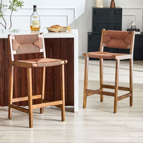 Tabouret de bar en bois et corde, noyer HAVRYA (1/5)
