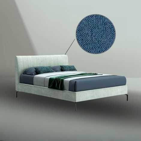Letto matrimoniale contenitore testiera cuciture verticali Aki colore blu (1/4)