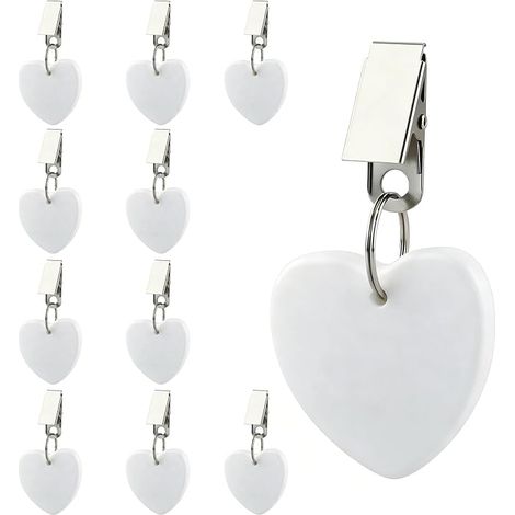 Juego de 10 pesas para manteles con pinzas para uso interior o exterior, hogar, cocina, bodas, picnics, color blanco, mármol (forma de corazón). (1/5)