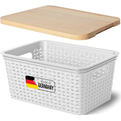 Boîte de rangement Novaliv avec couvercle en bois, petit panier 5L, blanc en rotin, panier de rangement alimentaire, boîte empilable, plastique