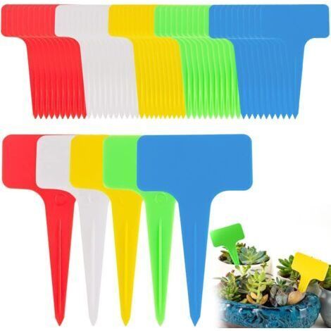 100 pièces Etiquette Jardin Exterieur Marqueurs en Plastique de Plantes Type T Plastique Etiquette Potager Etiquetage Réutilisable et Accessoires pour Plantes(Multicolore)10 x 6 cm (1/5)