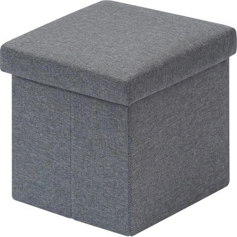 Tabouret Pliant en Lin Pouf de Rangement Repose-Pied Cube Siège Petit Meuble de Rangement Pouf Carre Gris,30 X 30 X 30 CM (1/5)
