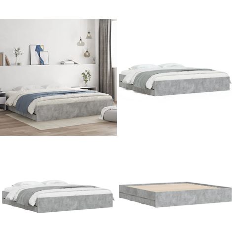 Cadre de lit avec tiroirs sans matelas gris béton 160x200 cm - Cadre De Lit - Lit Double - Lit Avec Tiroir - Meuble De Chambre - Mobilier Design - Home & Living (1/5)
