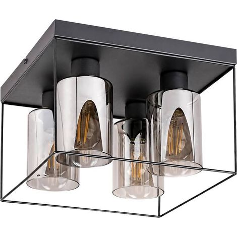 Lampada del soffitto Chadwick Metal Black Glass Tinted E27 4 x Max, 25W L: 30 cm H: 20 cm Dimmabile (1/5)