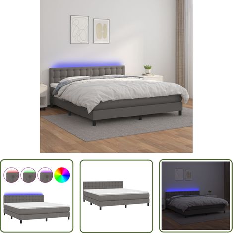 The Living Store Sommier à lattes de lit avec matelas et LED Gris 160x200 cm - Sommier Tapissier - Lit Plateforme - Lit Avec Rangement - Tête De Lit Ajustable - Éclairage Led (1/5)