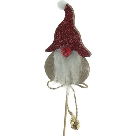 Weihnachtsdeko Wichtel Rot mit Glöckchen & Glitterhut 8 cm - Holzstecker