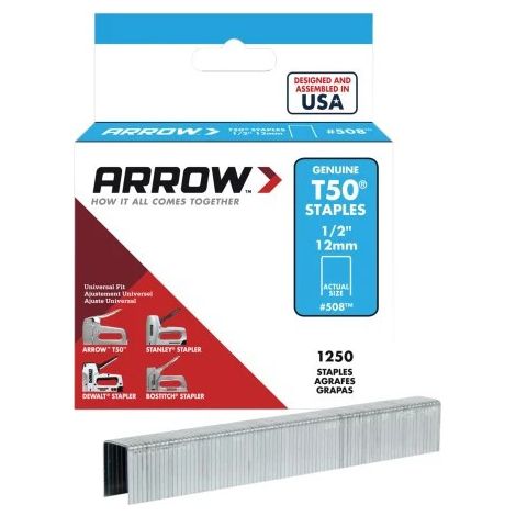 ARROW T50 Staples 12mm (1/2in) Box of 1250