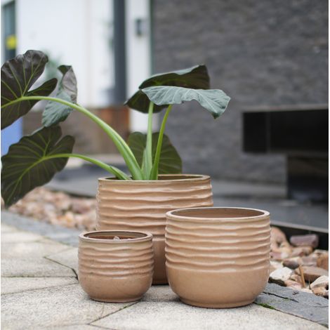 Vaso in ceramica Ø 36 cm con fori di drenaggio, marrone chiaro lucido HAVRYA (1/5)