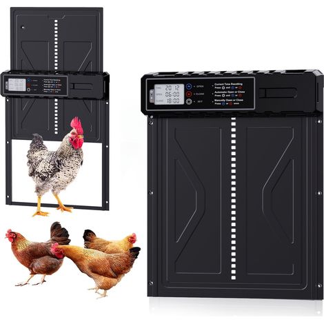 Porte Poulailler Automatique, Alliage d'aluminium, Poulailler Automatique , Minuterie, Protection Anti-pincement Intelligente, Adapté à l'élevage Sécurisé des Poules (1/5)