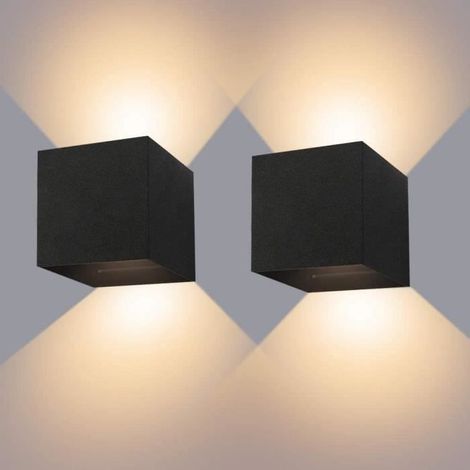 (Noir-2ps)Applique Murale Interieur/Exterieur 12Wx 2 Lampes Murales Noires LED Etanches IP65 Réglable Lampe Lumière orientable haut et bas (1/4)