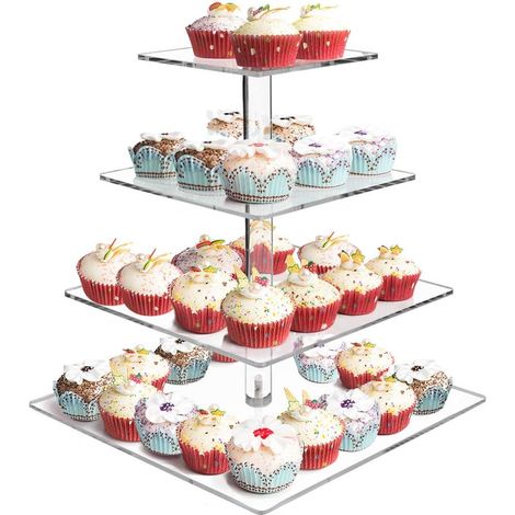 Nazalus-Sale Alzata per cupcake quadrata in acrilico a 4 livelli Espositore per torta Albero da dessert per festa di compleanno di matrimonio (1/5)