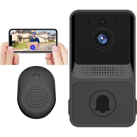 Sonnette vidéo intelligente avec caméra infrarouge, vision nocturne, appels vidéo, chargement USB, objectif grand angle HD,pour maison (1/5)