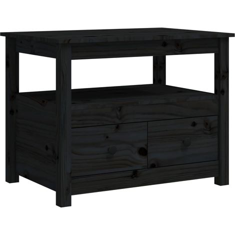 Tavolino da caffè con ripiano aperto e 2 cassetti design rustico 71 x 49 x 55 cm legno massello di pino nero DEC039745
