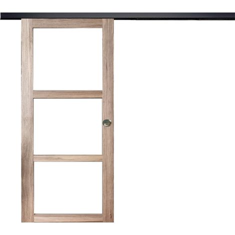 Porta scorrevole Frake in legno Vetro trasparente H204 x L83 + listello nero e 2 gusci