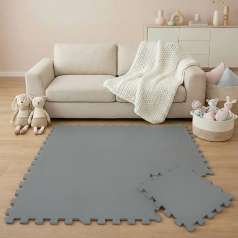 Tapis d'eveil Eva modele puzzle en mousse - 30 x 30 x 1 cm - Gris - Lot de 10 pieces
