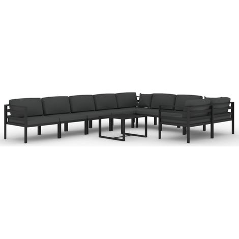 Conjunto de muebles de jardín exterior 10 piezas con cojines aluminio antracita 020014963 (1/5)