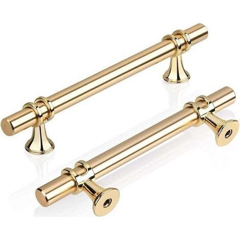 Set di 2 maniglie a T dorate per mobili da cucina, 96 mm, maniglie moderne ed eleganti in lega di zinco dorata per porte, cassetti, cucina, bagno, camera da letto, ufficio, viti incluse. (1/4)
