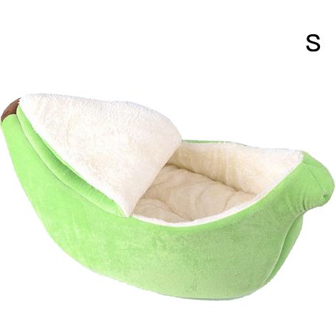 Lit banane pour chat, grotte amusante en peluche verte pour animaux de compagnie, cachette intérieure confortable pour chatons, chiots et petits animaux de compagnie (1/5)
