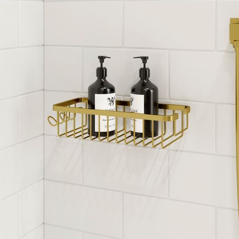 Gold Architeckt Shower Caddy Basket Hooks Wall Mounted Easy Drain Bathroom (1/3)