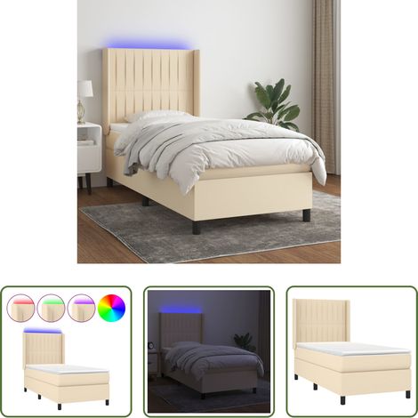 Matratze - Boxspringbett mit Matratze & LED Creme 100x200 cm Stoff (1/5)