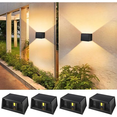 4 Pièces Applique Murale Extérieur 3000K Lumière Chaude Lampe Solaire Murale Exterieur Applique Murale Solaire Vintage, Réglable Up Down Lumière étanche IP65 pour Jardin Mur Clôture (1/5)