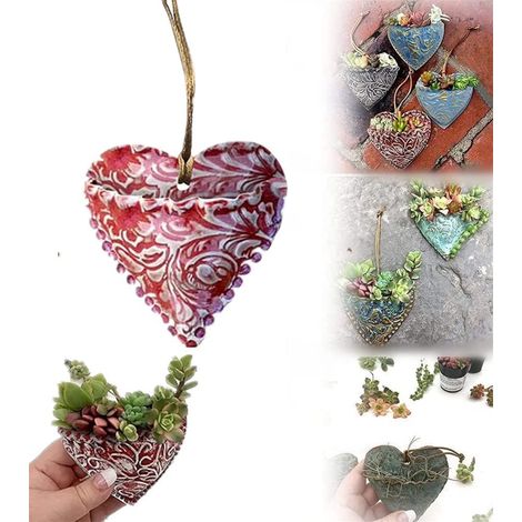 Pot de Fleurs, Pot de Fleur en résine succulente en Forme de Coeur rétro,pour la décoration de Jardin intérieur/extérieur -sans plantes(W265-R)