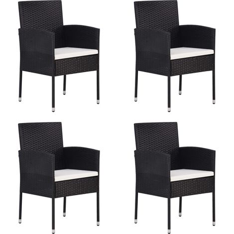 Gartenstühle mit Kissen in Cremeweiß 4 Stk. Schwarz Polyrattan