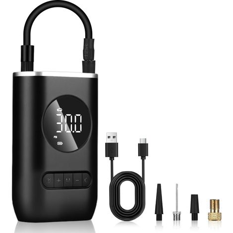 Gonfleur de pneus sans fil, mini compresseur d'air portable 150 PSI, pompe à vélo électrique avec éclairage LED et port de chargement Type C, adapté