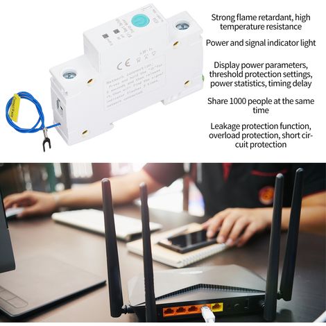 Interrupteur disjoncteur WiFi intelligent avec compteur énergétique DIN rail, compatible Ewelink, contrôle sans fil AC230V 1P 63A. (1/5)