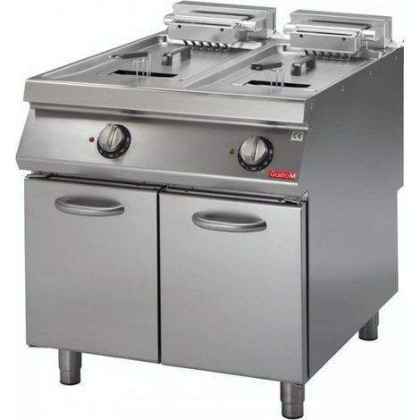 Friteuse inox double électrique 2 x 10 Litres sur placard neutre, 18 000 W, 400 V - TRI