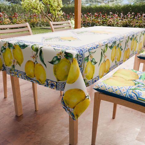 Nappe Anti-Taches Rectangulaire (140 x 180 cm) Couvre-Table de Cuisine, Motif Citrons, X6 Places, 100% fabriquée en Italie (1/5)